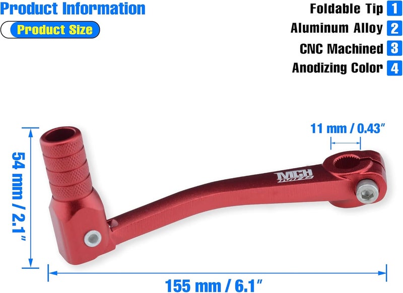 MCHMFG Folding Gear Shifter Shift Lever CNC Aluminum Gear Shifter Shift Lever for XR50 XR80 CRF50 CRF70 50cc-125cc Pit Dirt Bike Motorcycle (Red) - Image 2